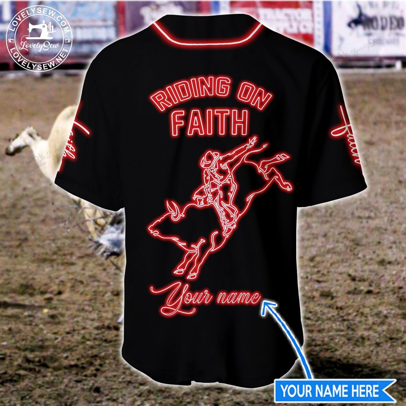 Personalized Name Bull Riding Baseball Shirt Riding On Faith