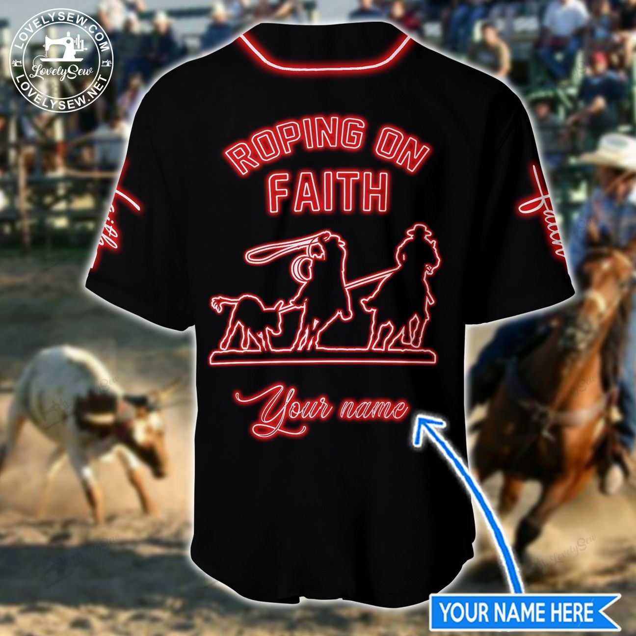 Personalized Name Rodeo Baseball Shirt Golden Roping On Faith
