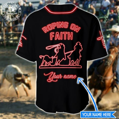 Personalized Name Rodeo Baseball Shirt Golden Roping On Faith