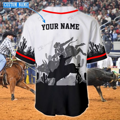 Personalized Name Bull Riding Baseball Shirt Cactus Pattern