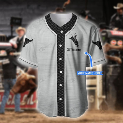 Personalized Name Bull Riding Baseball Shirt Metal Pattern