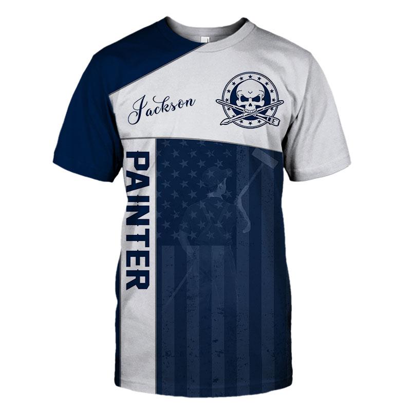 Tmarc Tee Personalized Name American Painter 3D All Over Printed Unisex Shirts Blue