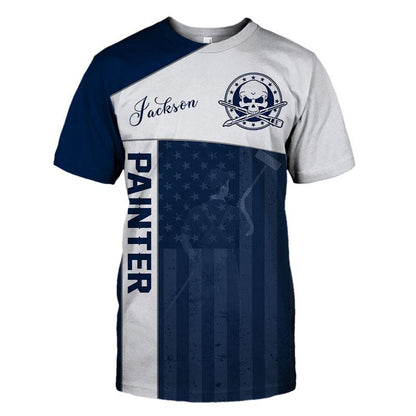 Tmarc Tee Personalized Name American Painter 3D All Over Printed Unisex Shirts Blue