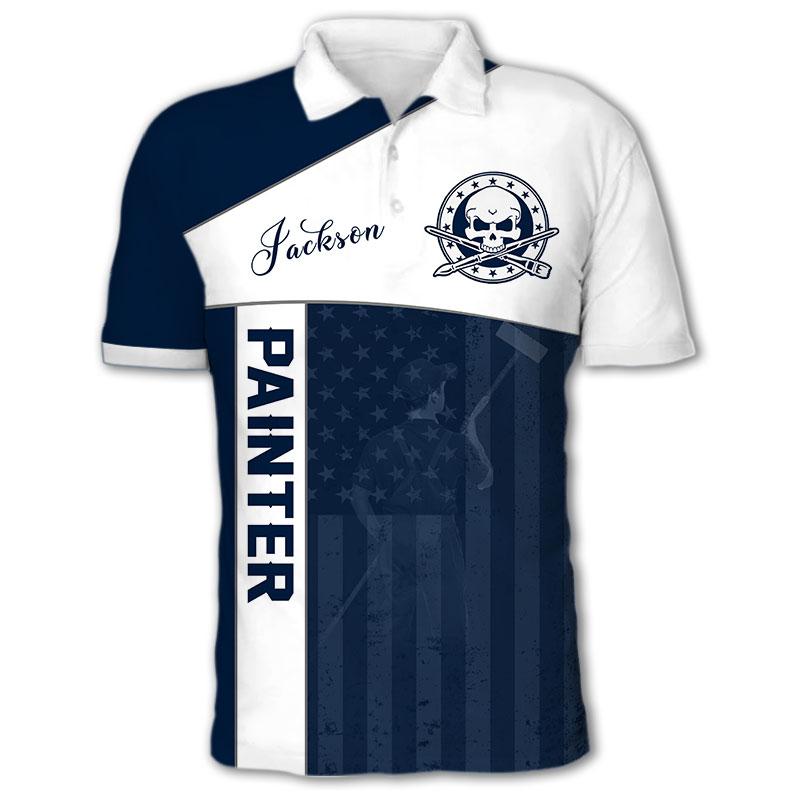 Tmarc Tee Personalized Name American Painter 3D All Over Printed Unisex Shirts Blue