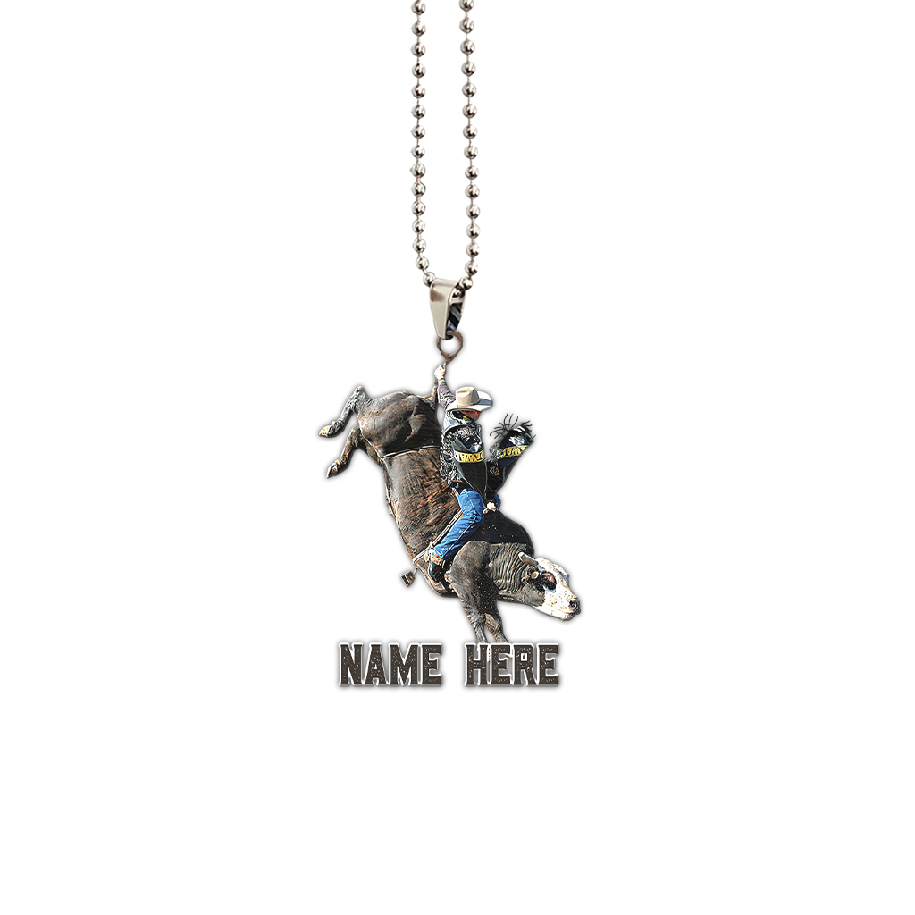 Personalized Name Bull Riding Unique Design Car Hanging Ornament Ver 3