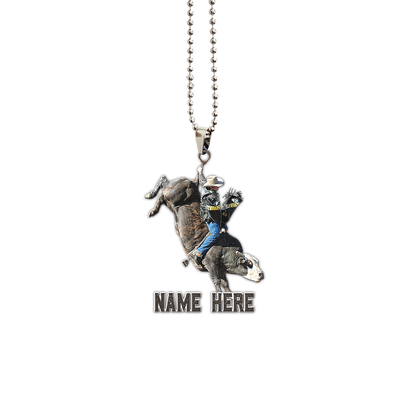 Personalized Name Bull Riding Unique Design Car Hanging Ornament Ver 3