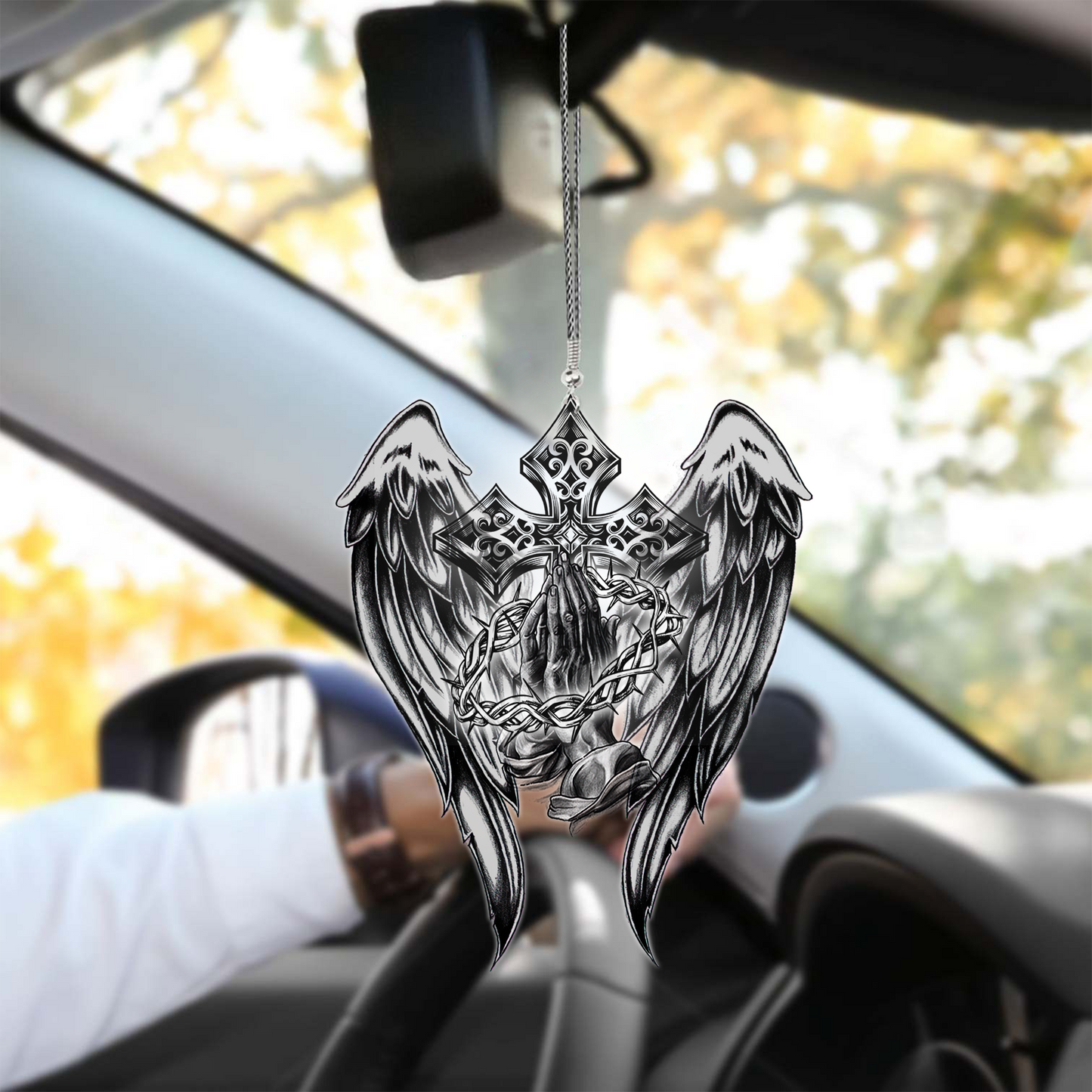 Jesus Christ Cross and Wings Unique Design Car Hanging Ornament, Christmas Tree Hanging Ornament