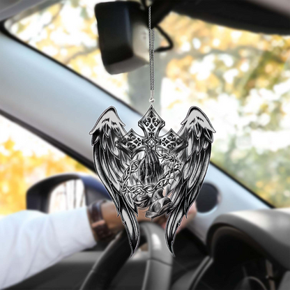 Jesus Christ Cross and Wings Unique Design Car Hanging Ornament, Christmas Tree Hanging Ornament