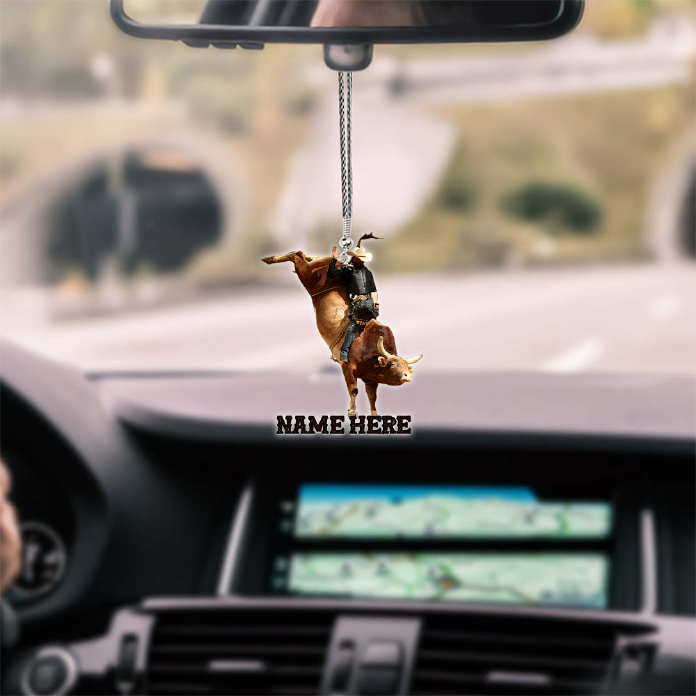 Personalized Name Bull Riding Unique Design Car Hanging Ornament Ver 7