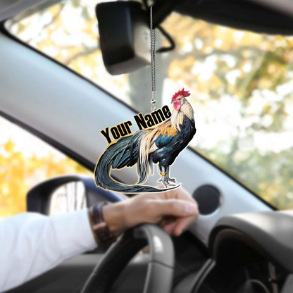 Rooster No7 Happy Farm Personalized Name  Unique Design Car Hanging Ornament