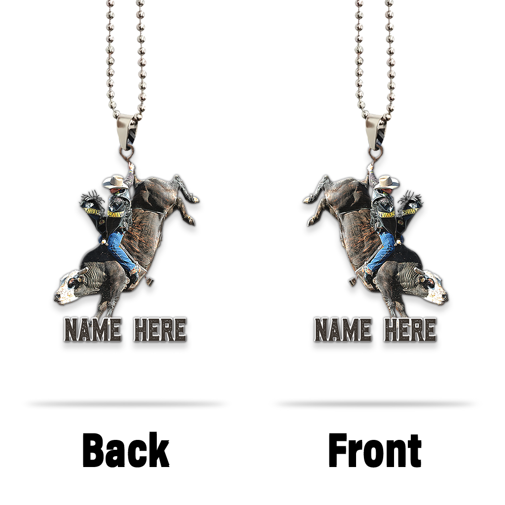 Personalized Name Bull Riding Unique Design Car Hanging Ornament Ver 3