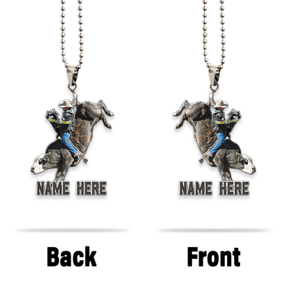 Personalized Name Bull Riding Unique Design Car Hanging Ornament Ver 3
