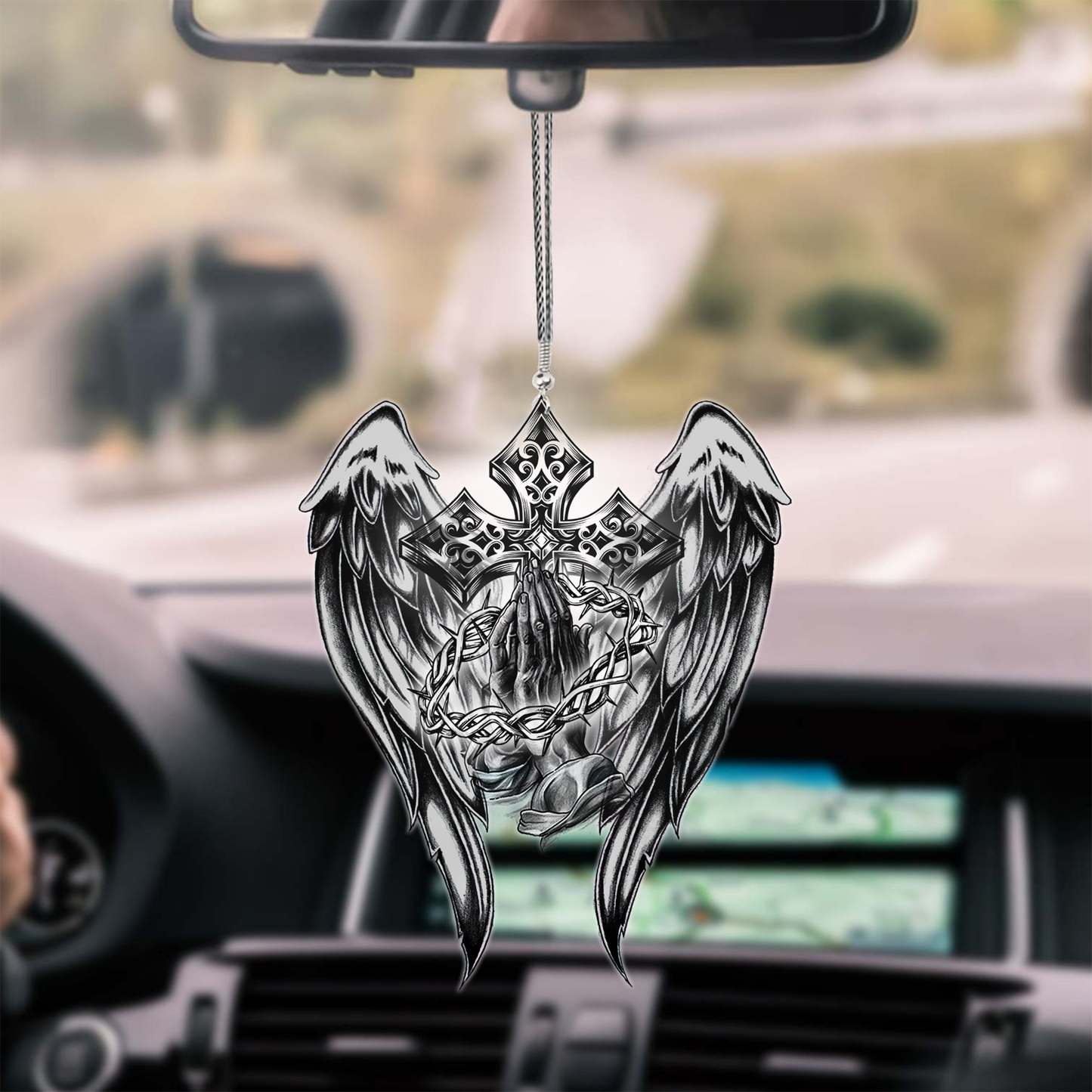 Jesus Christ Cross and Wings Unique Design Car Hanging Ornament, Christmas Tree Hanging Ornament