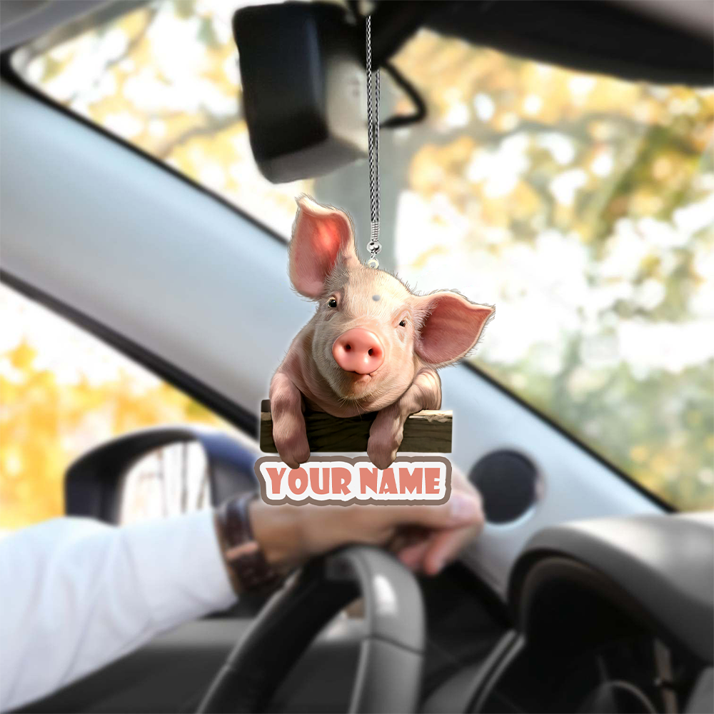 Cute Pig Happy Farm Personalized Name  Unique Design Car Hanging Ornament