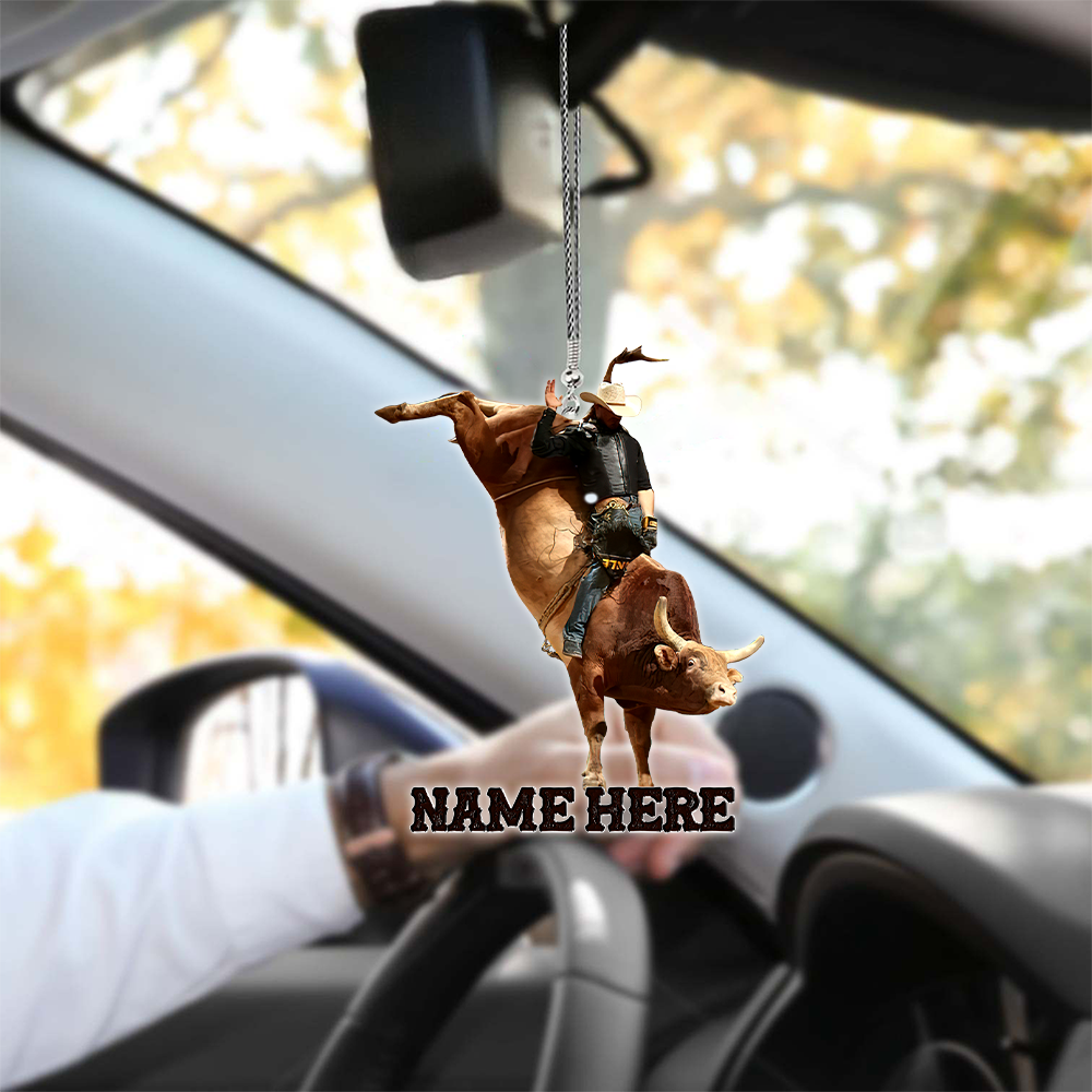 Personalized Name Bull Riding Unique Design Car Hanging Ornament Ver 7