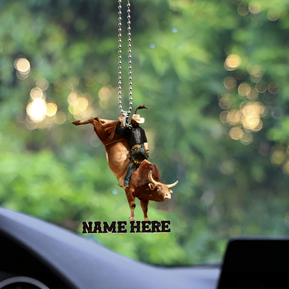 Personalized Name Bull Riding Unique Design Car Hanging Ornament Ver 7