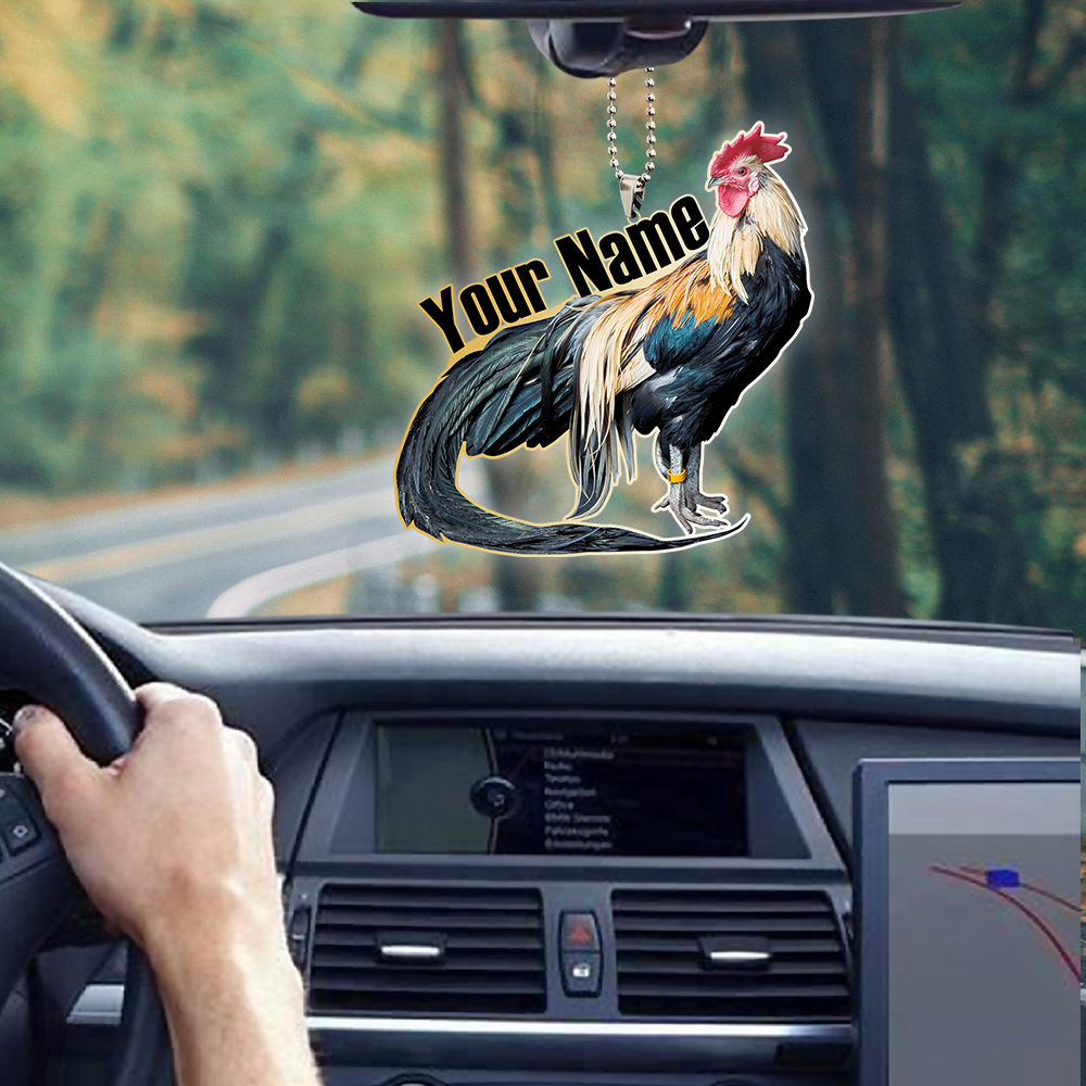 Rooster No7 Happy Farm Personalized Name  Unique Design Car Hanging Ornament