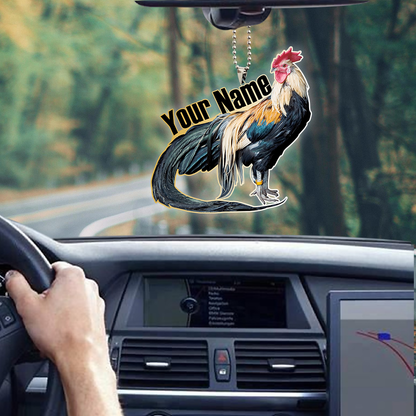 Rooster No7 Happy Farm Personalized Name  Unique Design Car Hanging Ornament