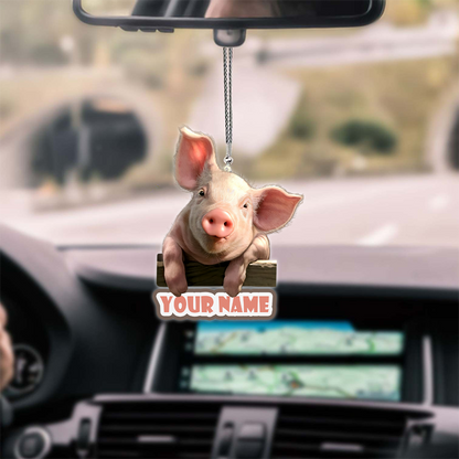 Cute Pig Happy Farm Personalized Name  Unique Design Car Hanging Ornament