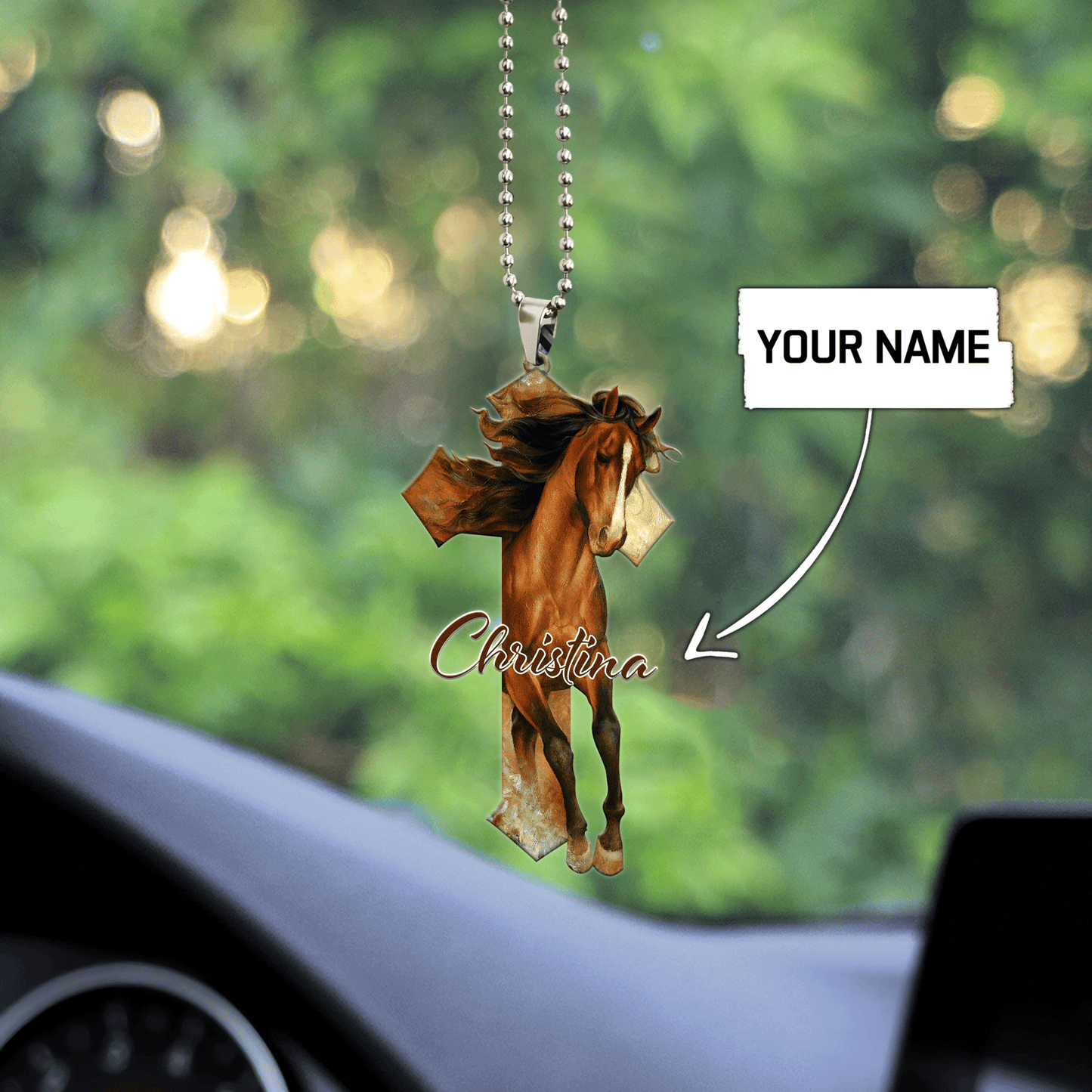 Personalized Name Horse Jesus Unique Design Car Hanging Ornament