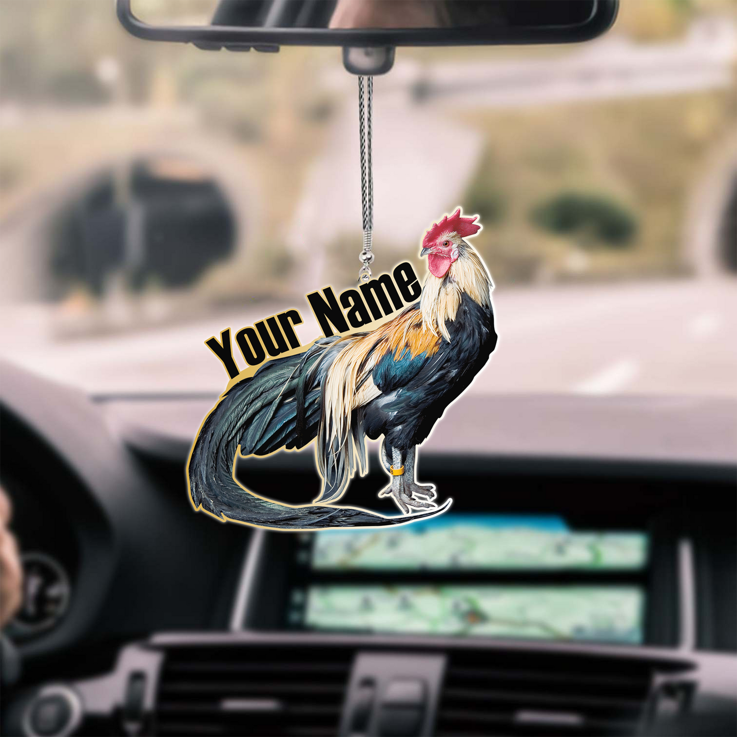 Rooster No7 Happy Farm Personalized Name  Unique Design Car Hanging Ornament