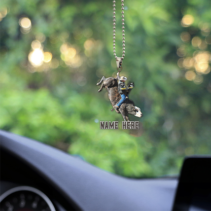 Personalized Name Bull Riding Unique Design Car Hanging Ornament Ver 3