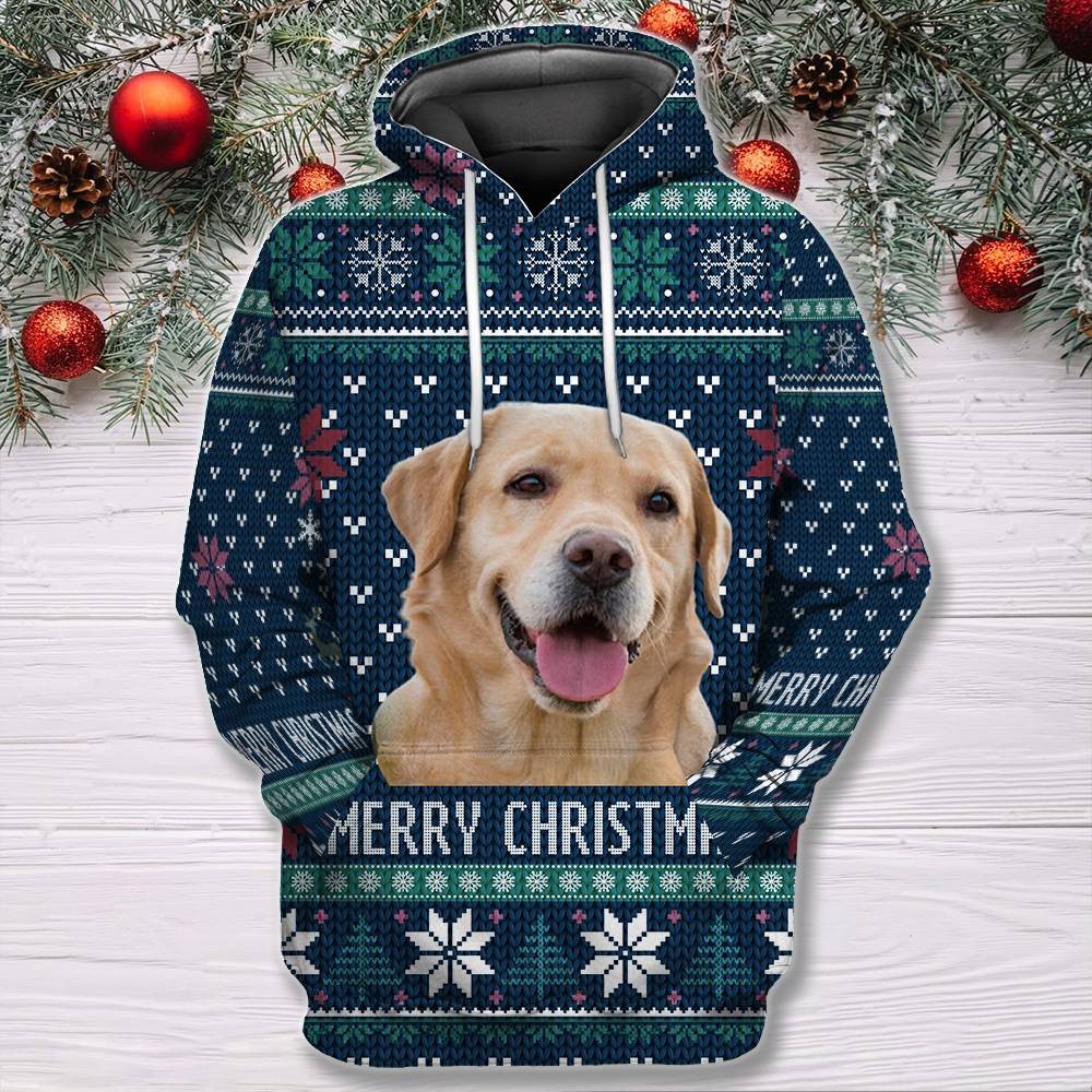 Merry Christmas Personalized Pet Photo 3D All Over Print Hoodie, Christmas Gifts For Dog