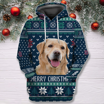 Merry Christmas Personalized Pet Photo 3D All Over Print Hoodie, Christmas Gifts For Dog
