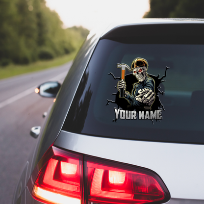 Personalized Name Carpenter Skull Crack Car Decal Stickers