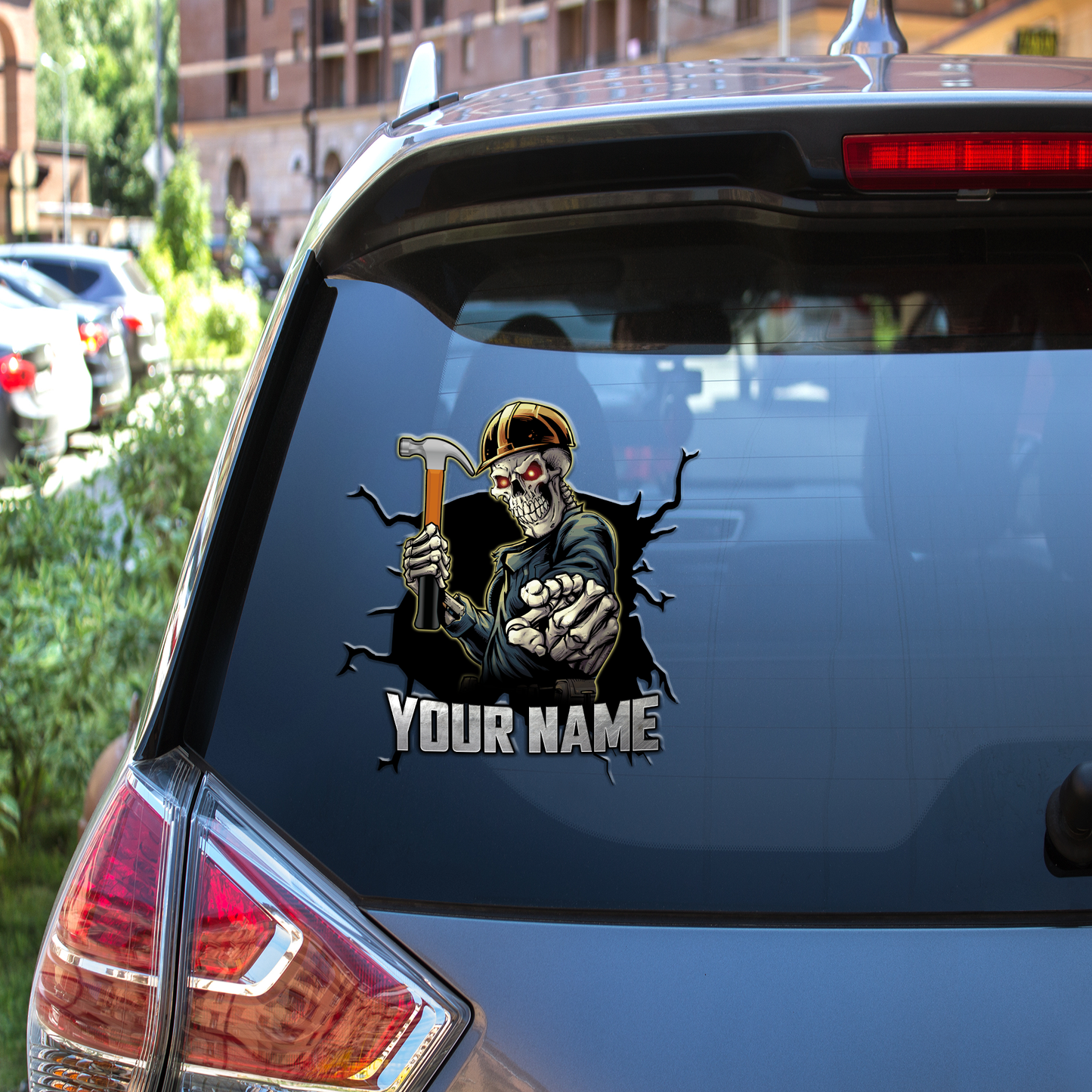 Personalized Name Carpenter Skull Crack Car Decal Stickers