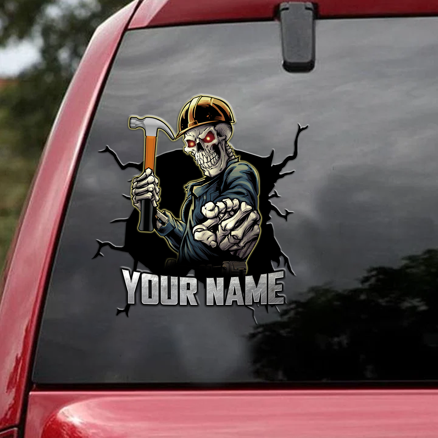 Personalized Name Carpenter Skull Crack Car Decal Stickers