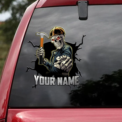 Personalized Name Carpenter Skull Crack Car Decal Stickers