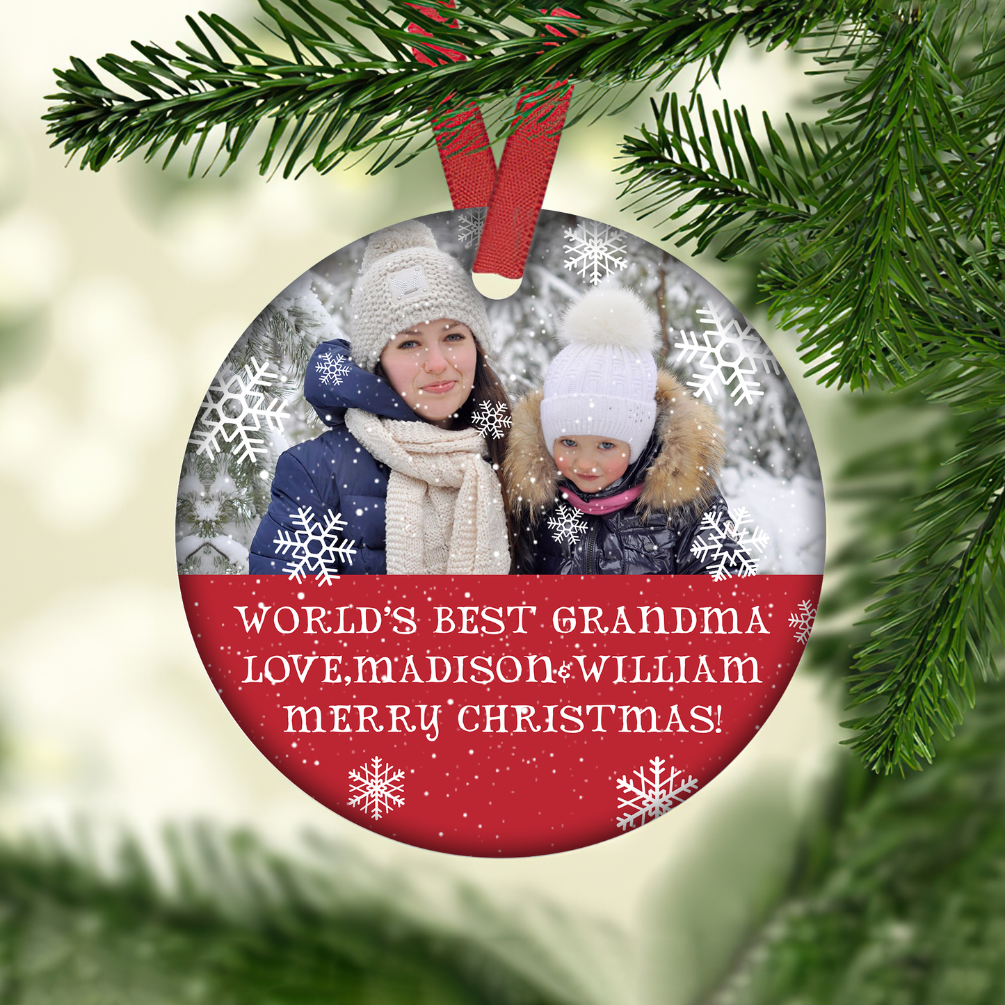 World's Best Grandma Love Merry Christmas Customized Photo Ornament, Christmas Gifts For Family