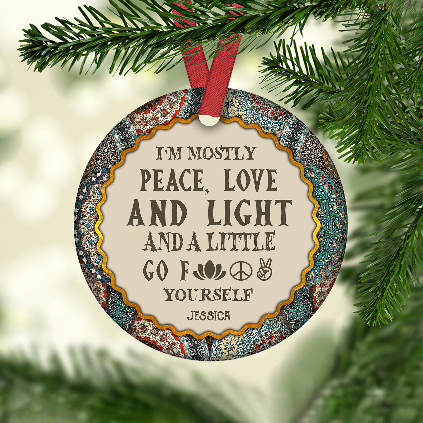 I'm Mostly Peace, Love And Light And A Little Go Yourself - Personalized Ceramic Ornament - Christmas Gift For Yoga Lovers