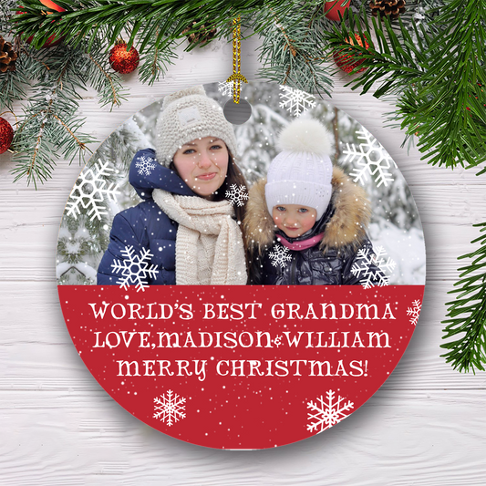 World's Best Grandma Love Merry Christmas Customized Photo Ornament, Christmas Gifts For Family
