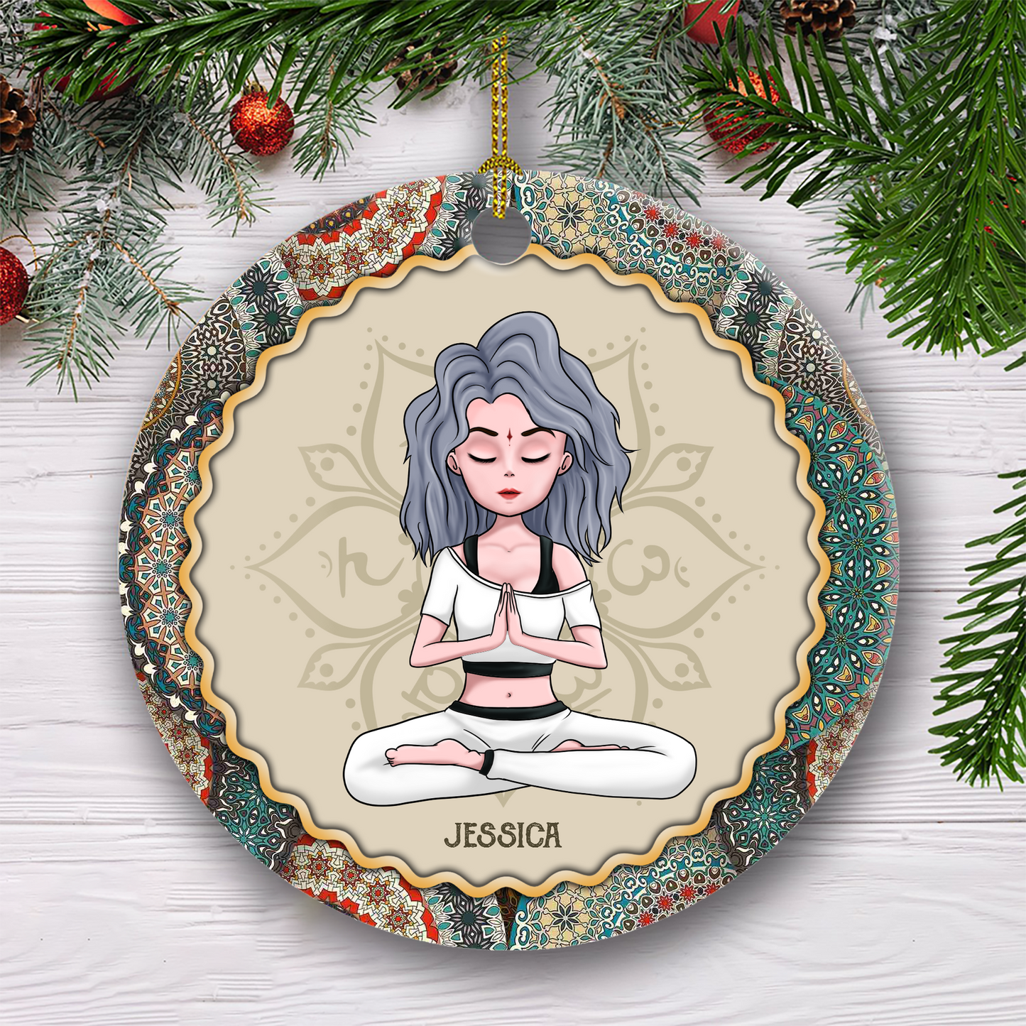 I'm Mostly Peace, Love And Light And A Little Go Yourself - Personalized Ceramic Ornament - Christmas Gift For Yoga Lovers
