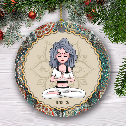 I'm Mostly Peace, Love And Light And A Little Go Yourself - Personalized Ceramic Ornament - Christmas Gift For Yoga Lovers