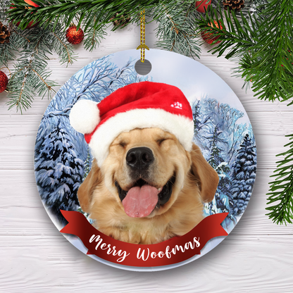 Merry Woofmas Customized Dog Photo Ornament, Christmas Gifts For Dog Lovers