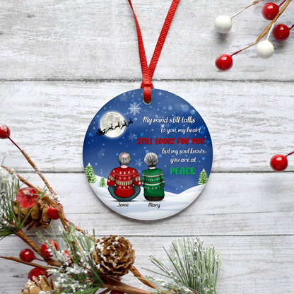 My Mind Still Talks To You, My Heart Still Looks For You Customized Ornament, Memorial Gifts For Grandpa & Grandma On Christmas Occasion