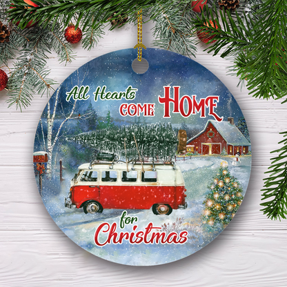All Hearts Come Home For Christmas Customized Title Red Van Ornament, Christmas Gifts