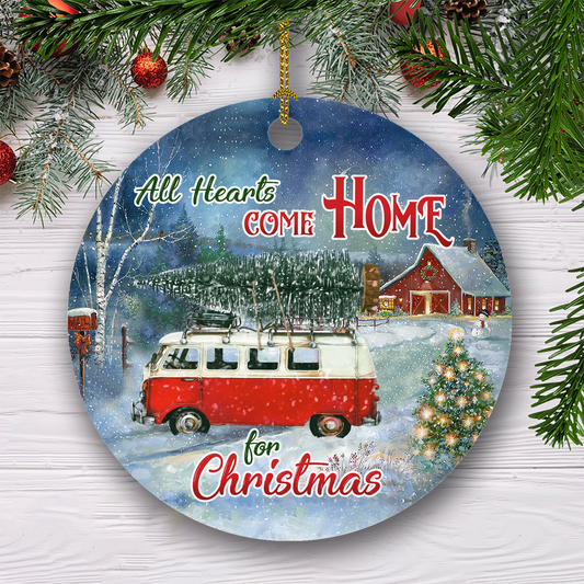 All Hearts Come Home For Christmas Customized Title Red Van Ornament, Christmas Gifts