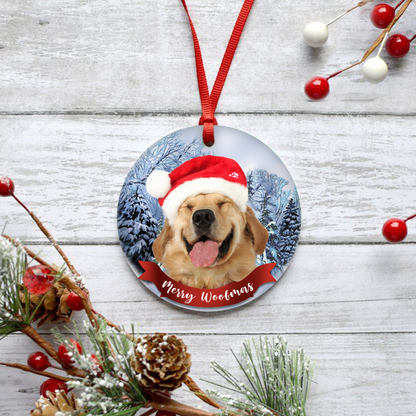 Merry Woofmas Customized Dog Photo Ornament, Christmas Gifts For Dog Lovers