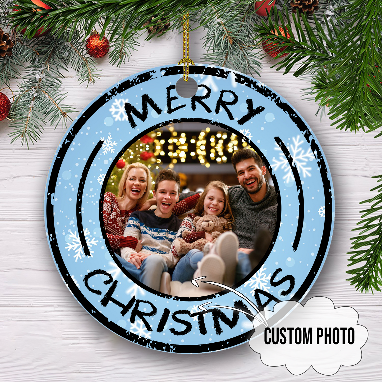 Merry Christmas Customized Family Photo Ornament, Personalized Gift For Christmas Occasion