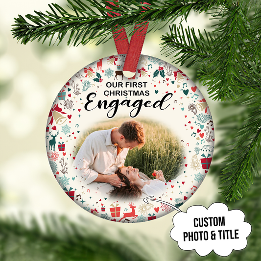 Our First Christmas Engaged Customized Ornament Christmas Gift For Couple Home Decor