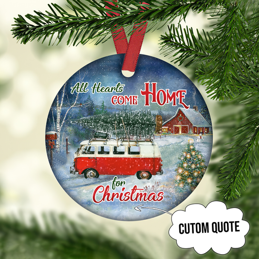 All Hearts Come Home For Christmas Customized Title Red Van Ornament, Christmas Gifts