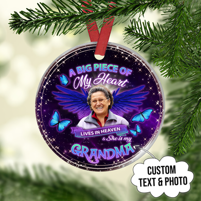 A Big Piece Of My Heart Lives in Heaven Customized Photo Ornament, Memorial Gifts On Christmas Occasion