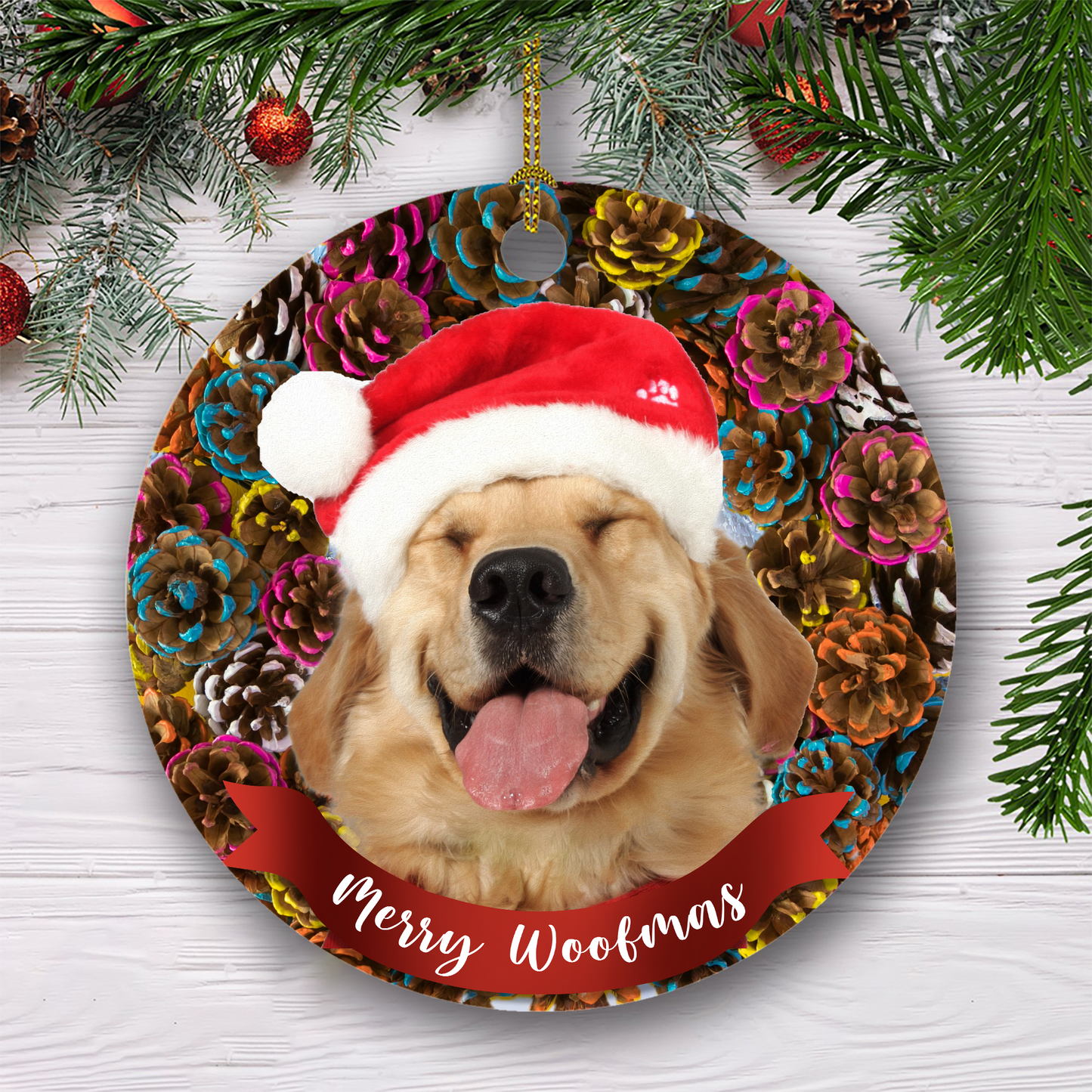 Merry Woofmas Customized Dog Photo Ornament, Christmas Gifts For Dog Lovers