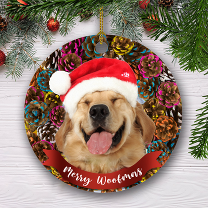 Merry Woofmas Customized Dog Photo Ornament, Christmas Gifts For Dog Lovers