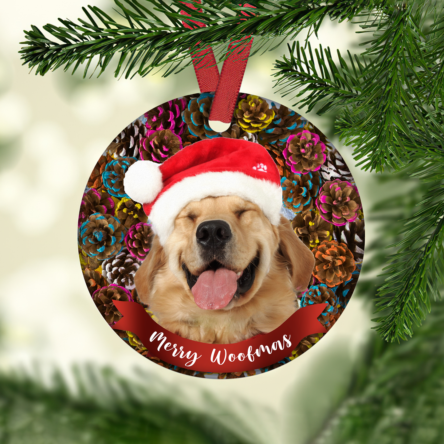 Merry Woofmas Customized Dog Photo Ornament, Christmas Gifts For Dog Lovers