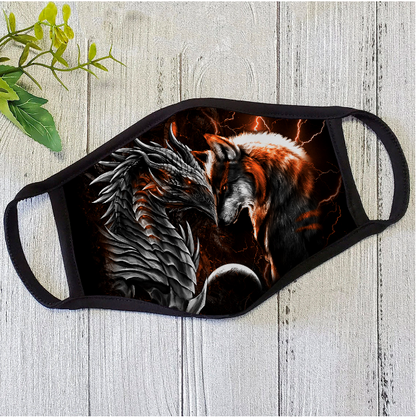Dragon Mask Orange Dragon And Wolf Polyblend Face Mask HG